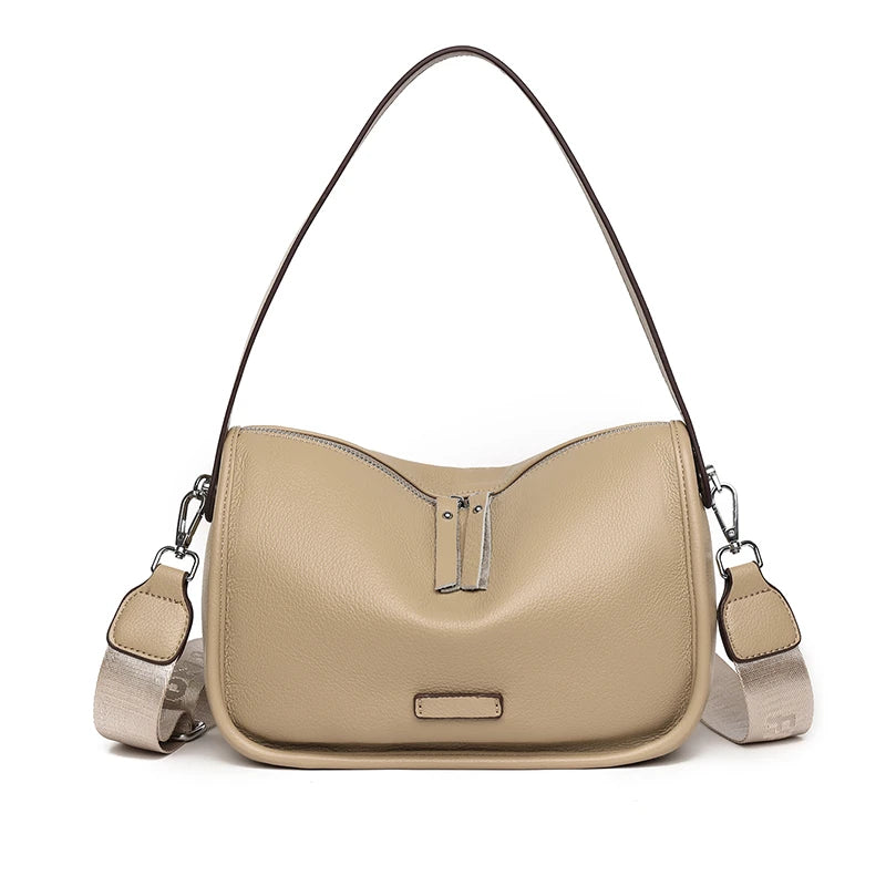High Quality Solid Color Cowhide Female Messenger Tote Sac Luxury Genuine Leather Women Handbag Shoulder Crossbody Bag For Women