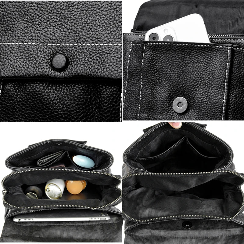 High Quality Solid Genuine Leather Shoulder Backpacks For Women 2023 Luxury Cow Leather Ladies Handbags Fashion Women's Backpack