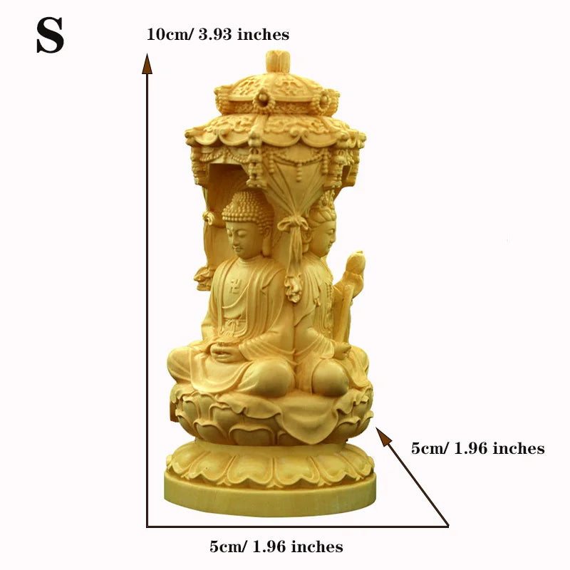 High Quality Solid Wood Western Three Holy Buddha Sculpture Guanyin Bodhisattva Hand-carved Home Feng Shui Decor
