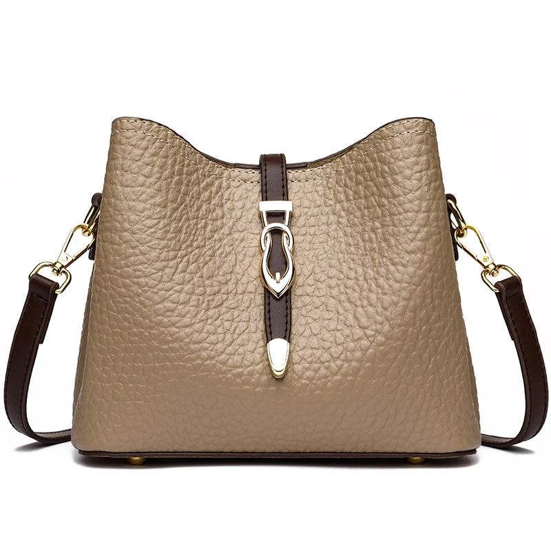 High Quality Stone Pattern Genuine Leather Shoulder Crossbody Bags For Women 2023 Cow Leather 3 Layers Female Messenger Tote Sac