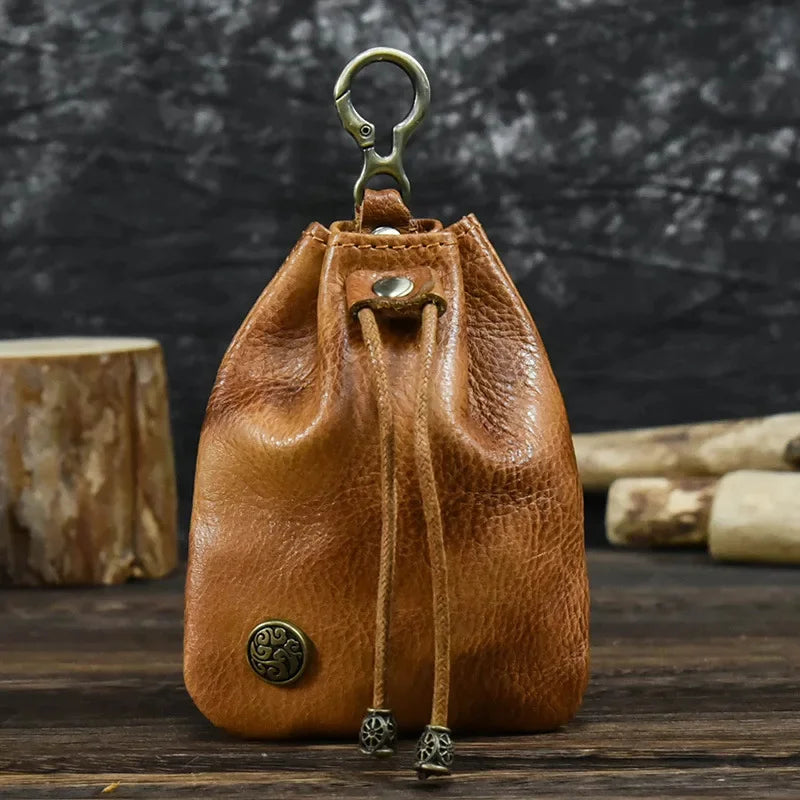 High Quality Top Granin Leather Creative Drawstring Coin Pouch Small Card s Women Wallet for Men