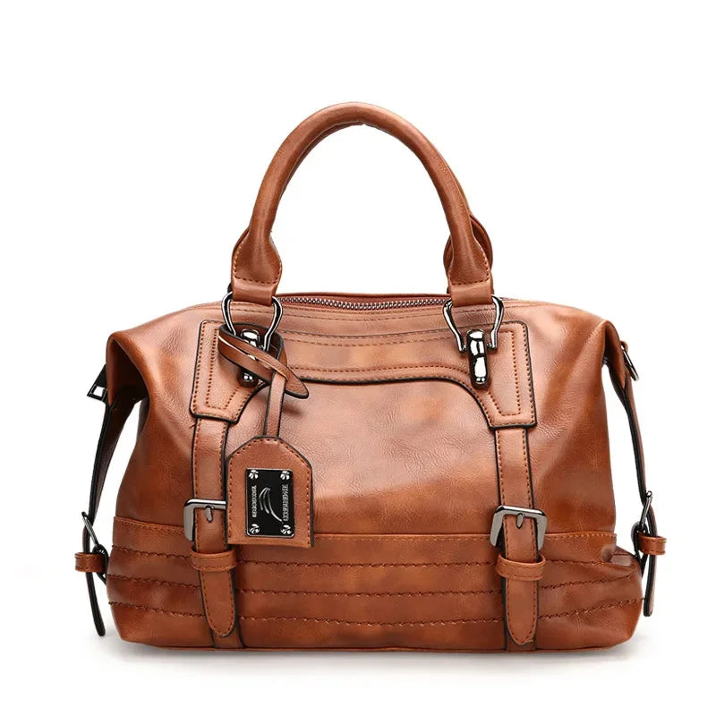 High-end New Women's Retro Handbag Boston Fashion Soft PU Leather Shoulder European Temperament Ladies Crossbody Bag