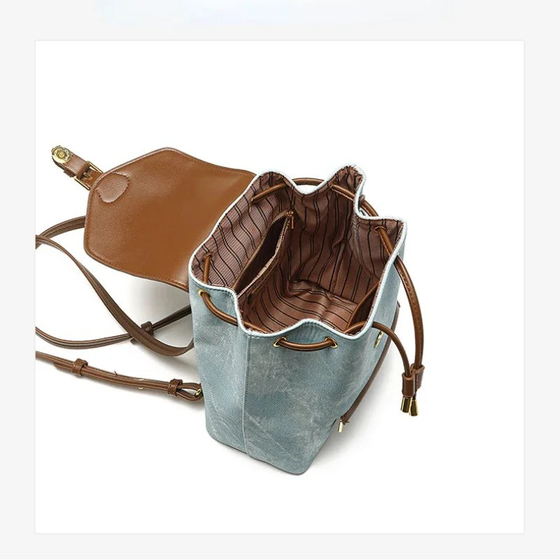 High-end Women's 2024 Spring New Fashion and Leisure Joker Large Capacity Soft Leather Cowboy Backpack Travel Bag