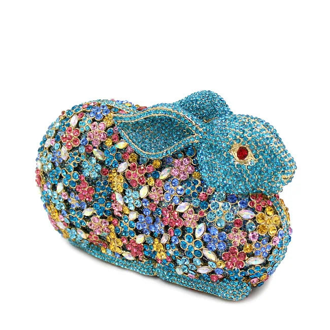 High-end luxury Women Rabbit styling Crystal Metallic Evening Bags Wedding Novelty Rhinestone Small Metallic Clutch Purses