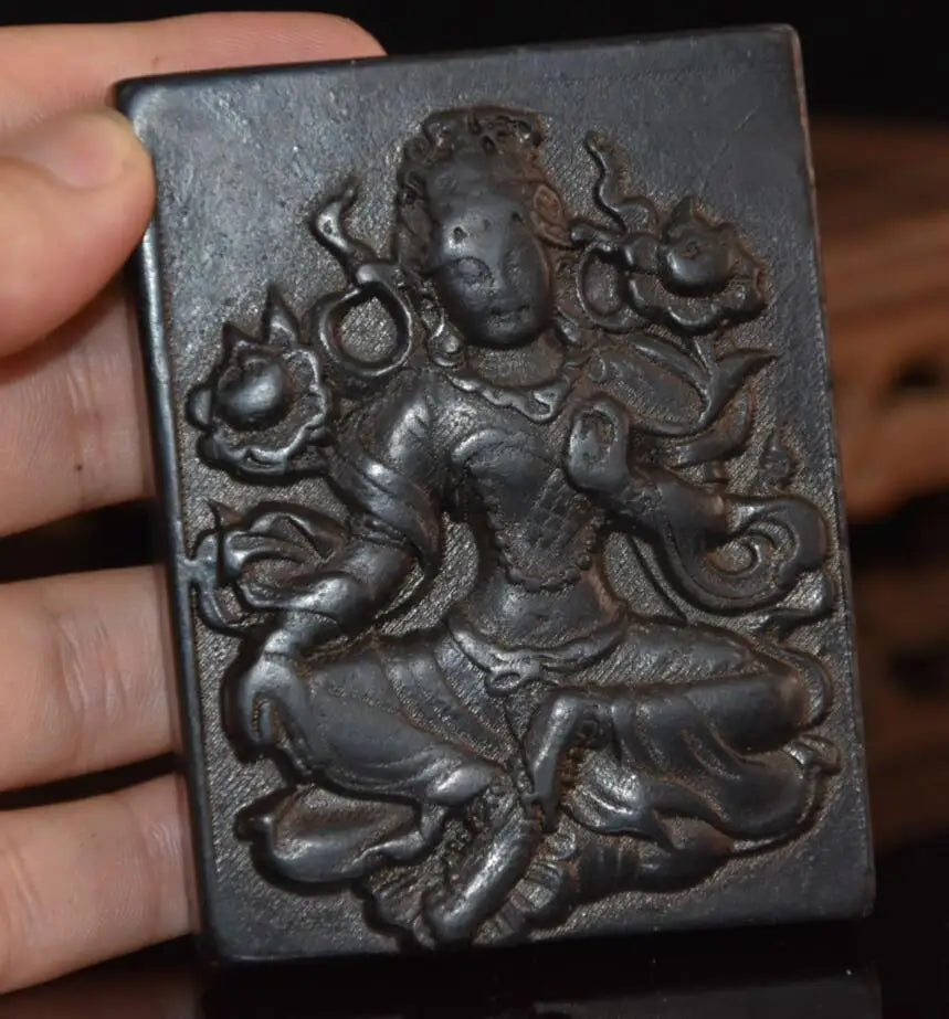 Hongshan culture archaize black iron meteorite Guanyin bodhisattva statue