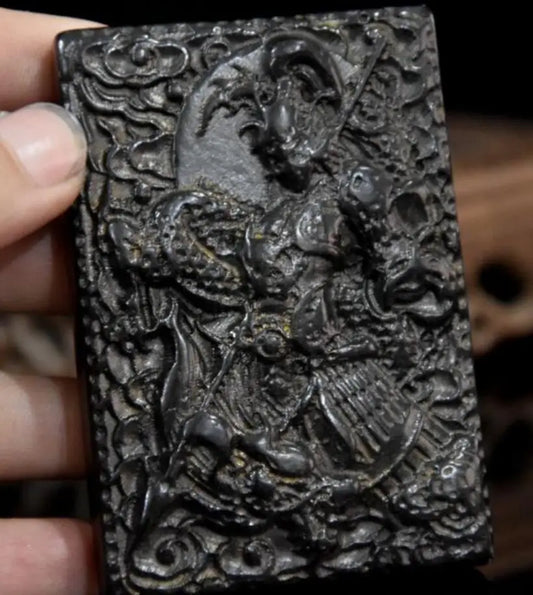 Hongshan culture archaize black iron meteorite Martial god of wealth Zhao zilong amulet statue