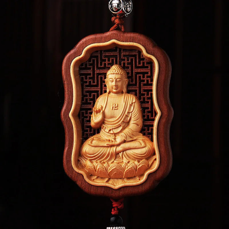 Huangyang Wood Twelve Zodiac Buddha Car Pendant, Peach Handicraft, Rearview Mirror, Interior Accessories