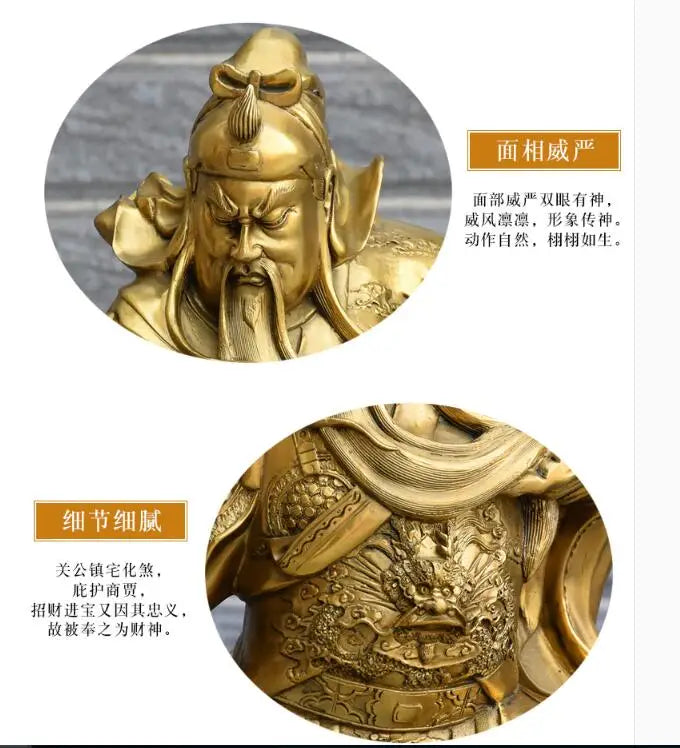 Huge-HOME SHOP hall lobby Talisman Money Drawing god of wealth GOLD Guan gong Guandi brass art sculpture 73CM large