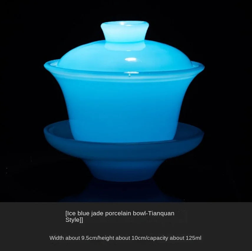 Ice Blue Jade Porcelain Tea Cup Master Cup Tea Tureen Tea Maker Coloured Glaze Teacup Chinese Kung Fu Tea Set