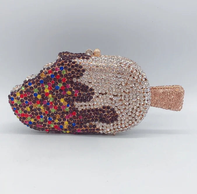 Ice Cream Shaped Diamond Evening Clutch Bag For Party Wedding 2023 Boutique Novelty Mini Kawaii Rhinestone Purses High Quality