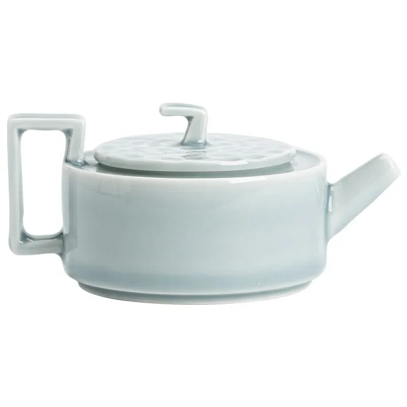 Ice Gray Glaze Geometric Teapot Porcelain Kung Fu Tea Set Single Home Reception Teapot with Filter Ball Holes Little Tea Infuser