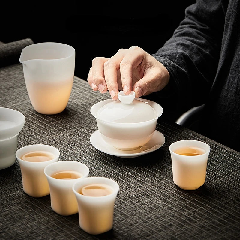 Ice Jade Porcelain Gaiwan High-end Household Tea Bowl Sancai Tureen Teacup Single Teaware Kitchen Dining Bar Home Garden