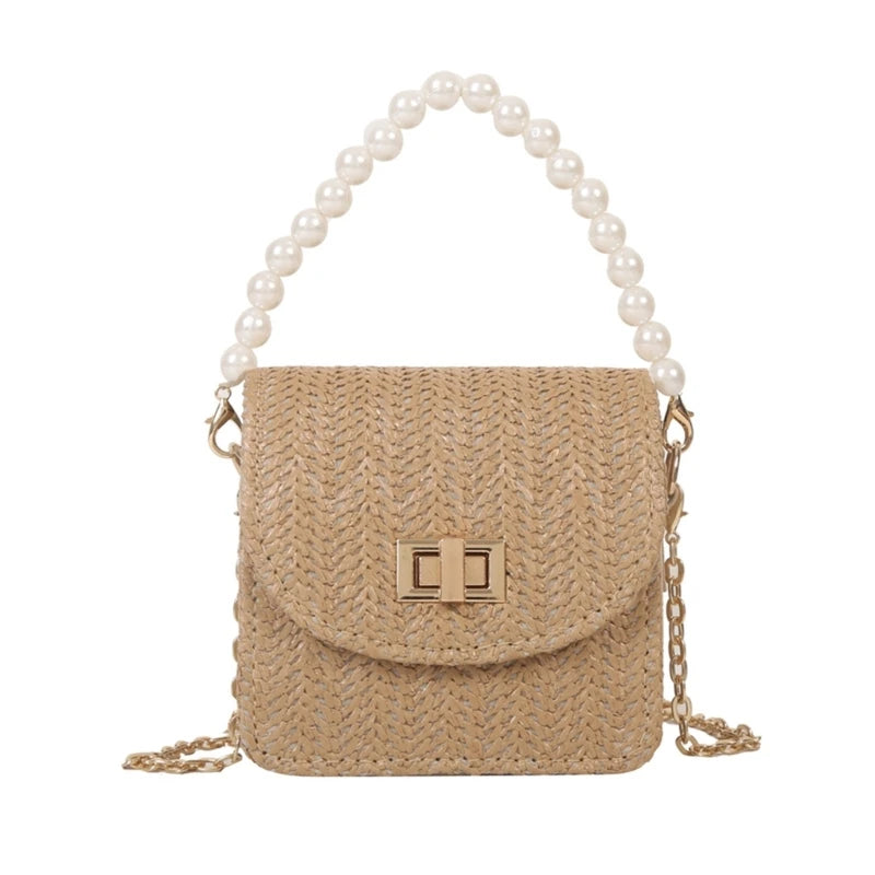 Imitation Pearl Chain Crossbody Purses Shoulder Bags for Women Flap Handbag