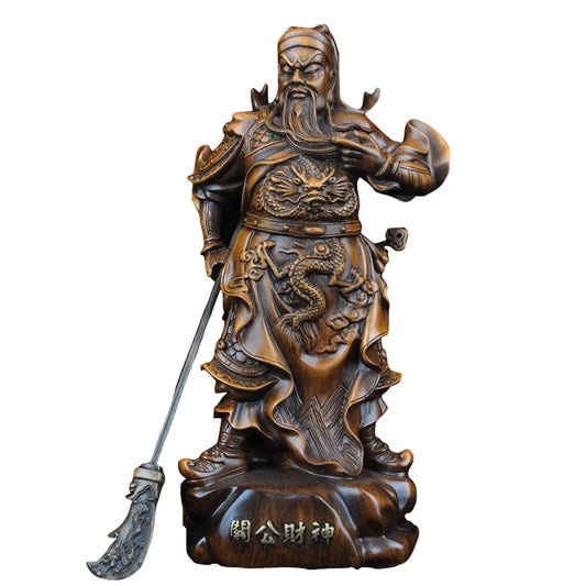 Imitation Wood Guan Gong Statue God of Wealth Sculptures Guan Yu Figurine Ornaments Resin Crafts Living Room Office Home Decor