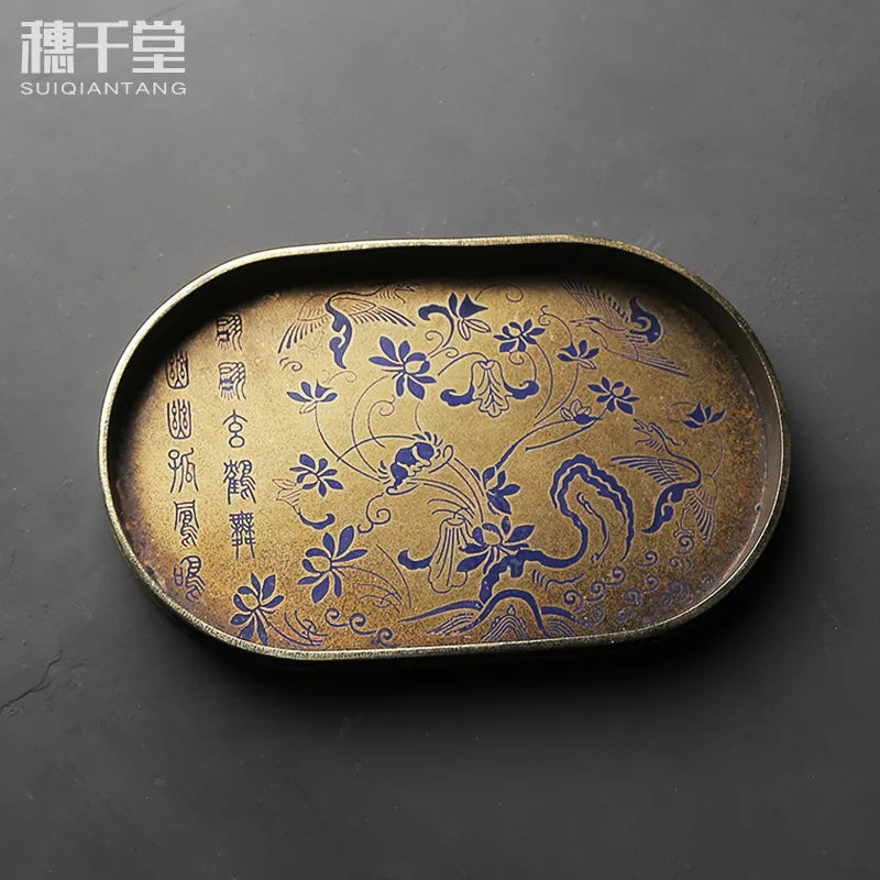 Imitation bronze pot painted Brass Teapot for old bronze plate pot pad manual seal cutting tray tea tray
