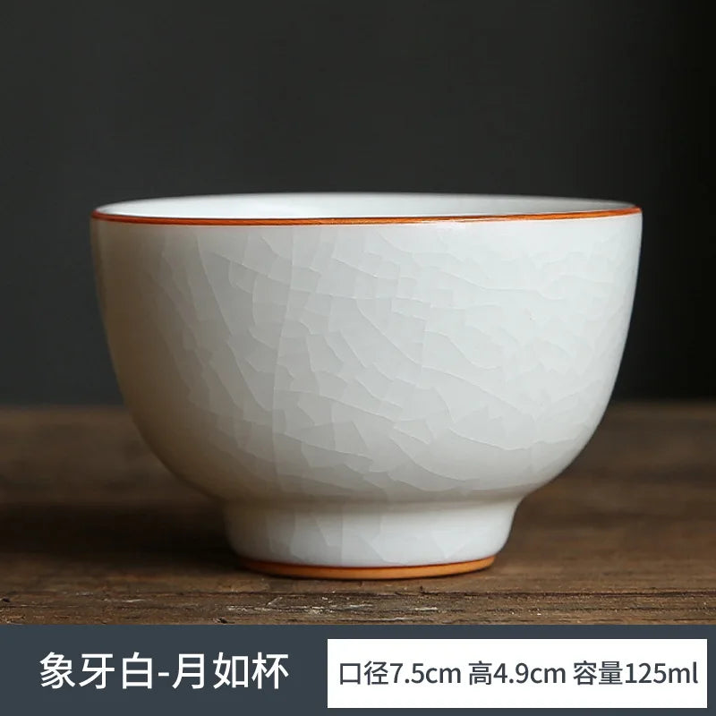 Ivory White Hand Painted Ru Kiln Kung Fu Tea Set Tea Cup Master Cup Single Cup Gracked Glaze Supportable Tea Cup Large Cup