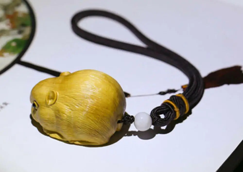 JP157 - 2" Hand Carved Boxwood Carving Netsuke Home Decor : Lovely Mouse