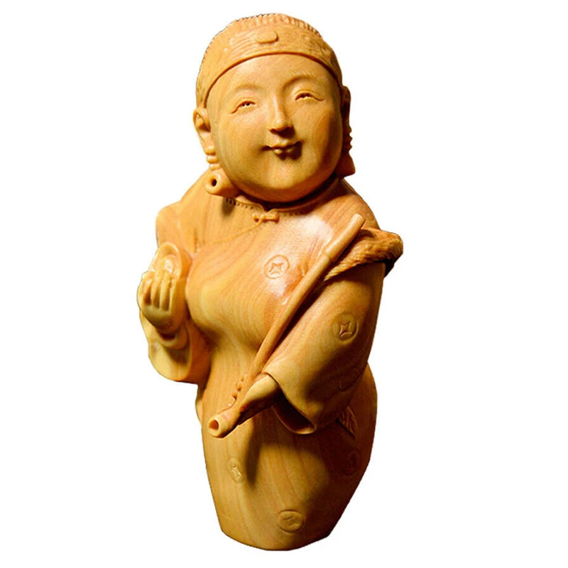 JX023 - 8.3x4.3x3.4 CM Hand Carved Boxwood Carving Figurine Netsuke Rich Woman Lady Statue-Home Decor Collection Ornaments