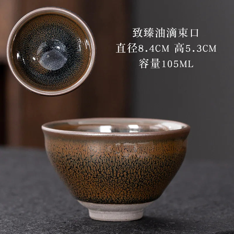 JZ209 Chinese Jian kiln tea bowl with oilspot glaze Small Tenmoku Tea Cup Natural Ceramic High Temporature Fired Eco-friendly