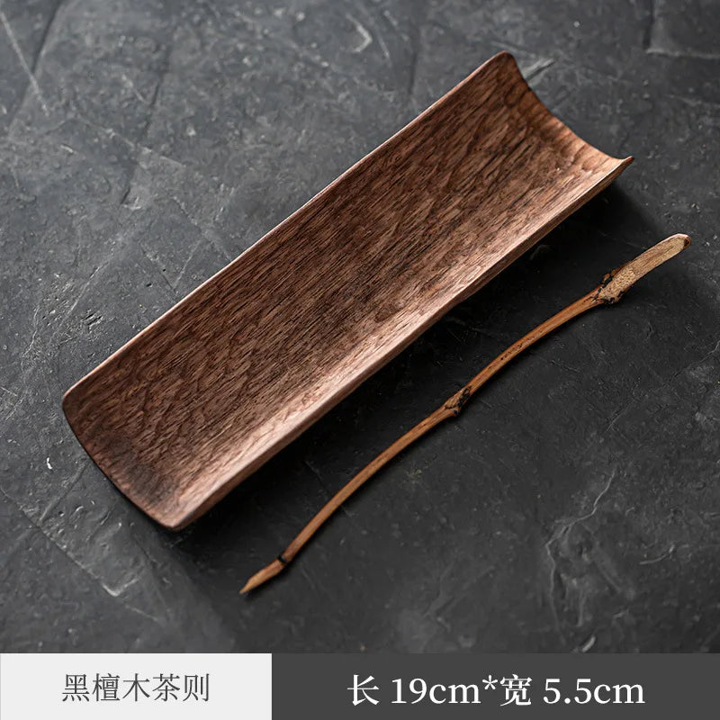 Japanese Blackwood Tea Spoon Two-Piece Solid Wood Tea Holder Six Gentlemen Kung Fu Tea Set Tea Ceremony Utensils Tea Spoon Tea