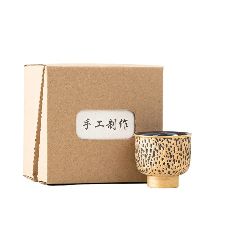 Japanese Handmade Kung Fu Tea Set Integrated Gold Color Ceramic Hammer Cup Creative Gilt Household Single Cups Teaware Kitchen