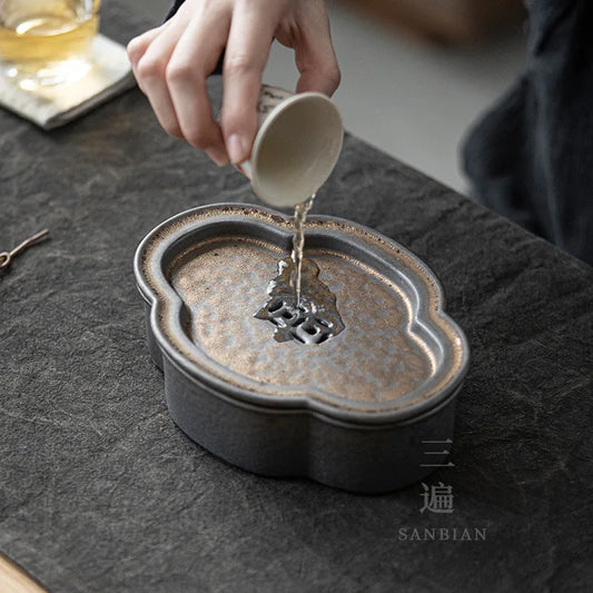 Japanese Household Ceramic Gilding Pot Tray Drain Teapot Platform Gupu Begonia Simple Small Size Water Storage Tea Tray Teapot