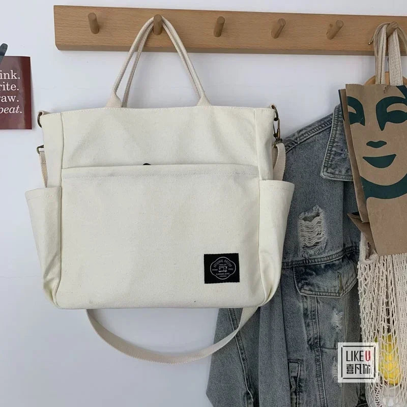 Japanese Multi-pocket Handbag Large-capacity Canvas Tote Bag Simple School lady bag One-shoulder Men's and Women's Messenger Bag