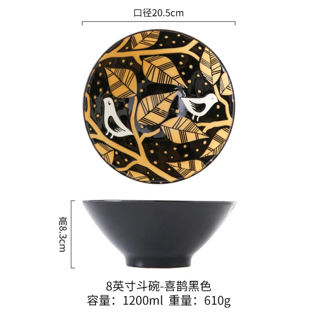 Japanese Ramen Bowl Household Soup Bowl Salad Bowl Ceramic Tableware Instant Noodle Bowl Ceramic Tableware
