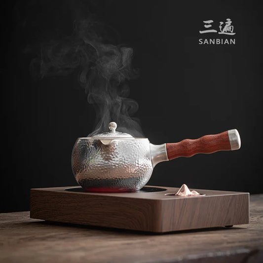 Japanese Side Handle Tea Cooker White Clay Silver Gilded Teapot Strainer Teapot Sanjie Mountain View Electric Ceramic Water Bo
