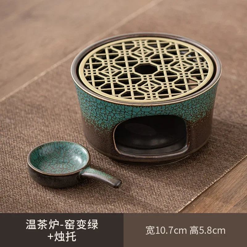 Japanese Style Ceramic Tea Warmer Candle Base Teapot Warmer Tealight Furnace with Candle Tray Coffee Heater Trivet Dish Heat Pot