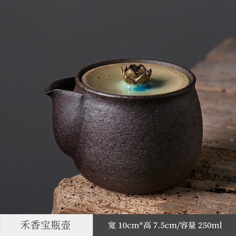Japanese Style Coarse Pottery Pot Handmade Kung Fu Teaware Single Pot Kiln Baked Lotus Tureen Bubble Bowl Aquarius Vintage Tea