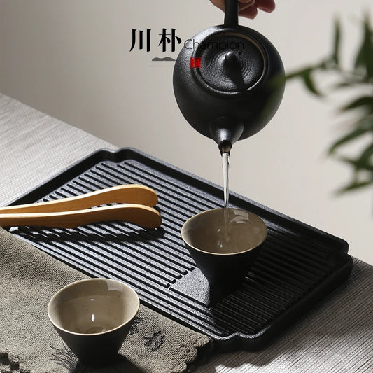 Japanese black pottery portable travel tea set Kung Fu tea suit with teapot teacup tray high grade gift box free shippig