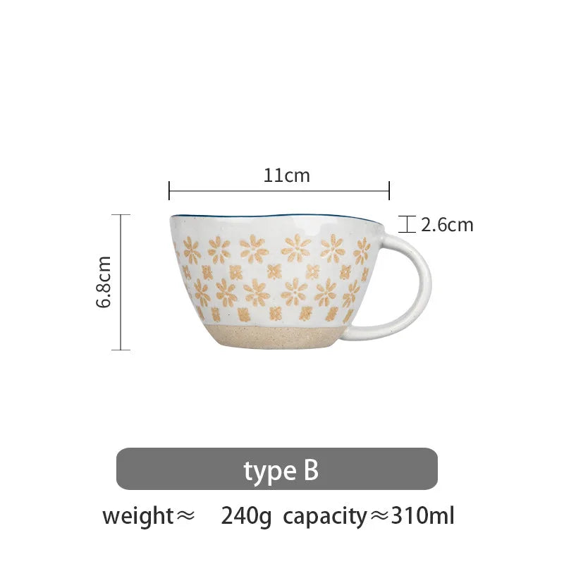 Japanese style ceramic retro coffee mug ceramic milk mug handle office water cup kitchen water tool Valentine's Day gift 310ml