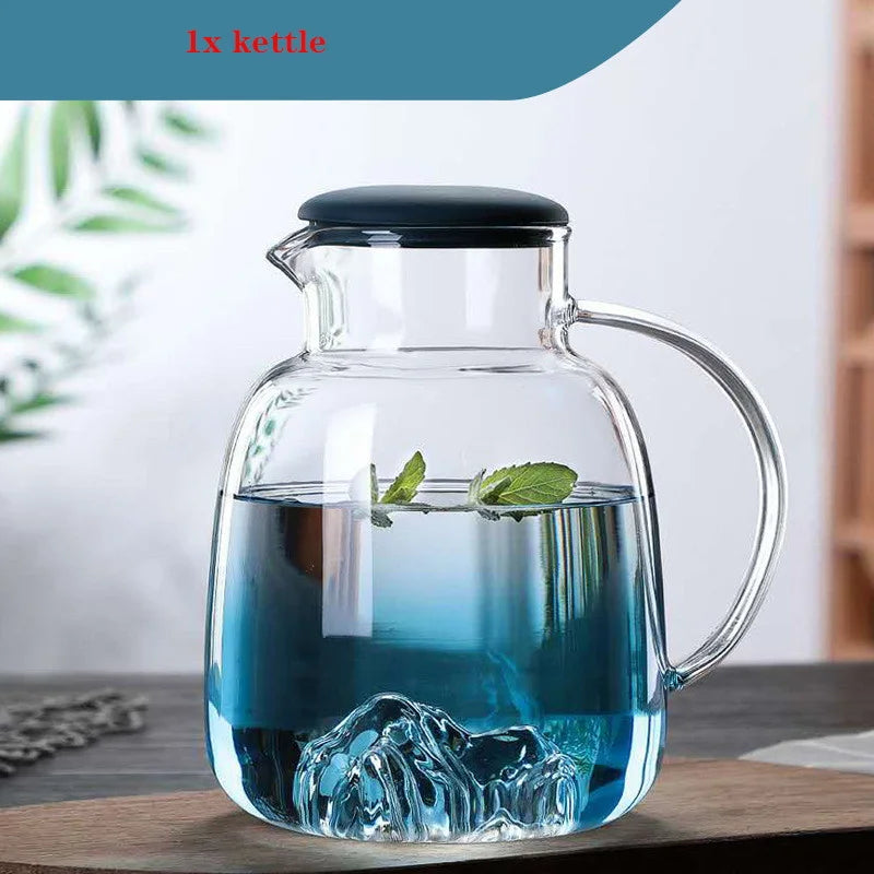 Japanese-style glass cold kettle,Large capacity can be heated Thickened glass creative view mountain pot Home tea set kettle