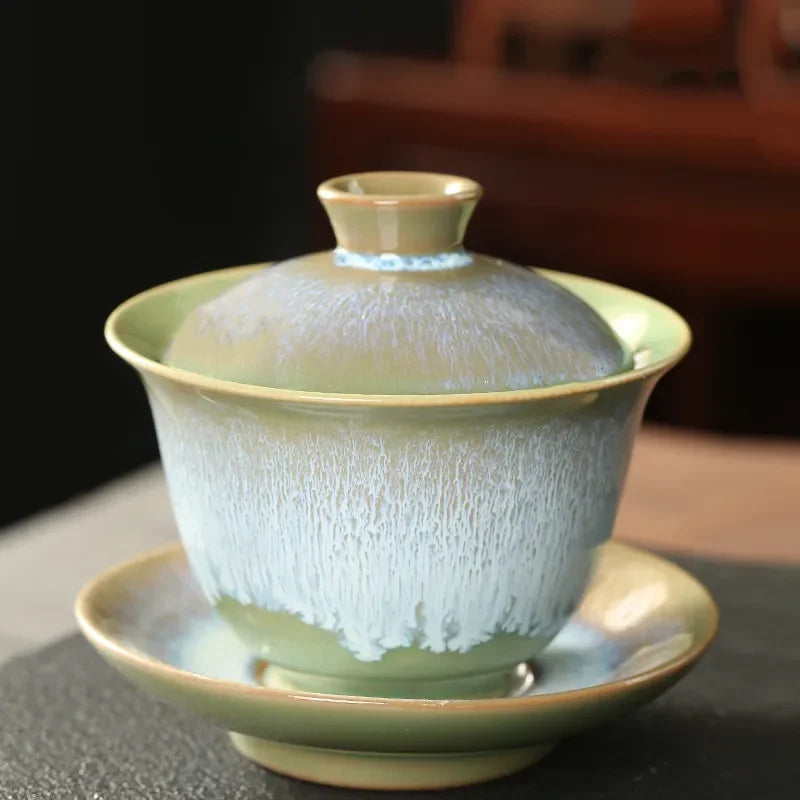 Jianzhan Tea Cup Porcelain Gaiwan Saucer Exquisite Starry Sky Glazed Ceramic Gaiwan Kiln Transformation Cover Bowl Soup With Lid