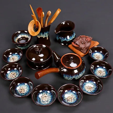 Jianzhan-Teapot and Cup Set, Household Set of Jianzhan Glaze Tea Teapot