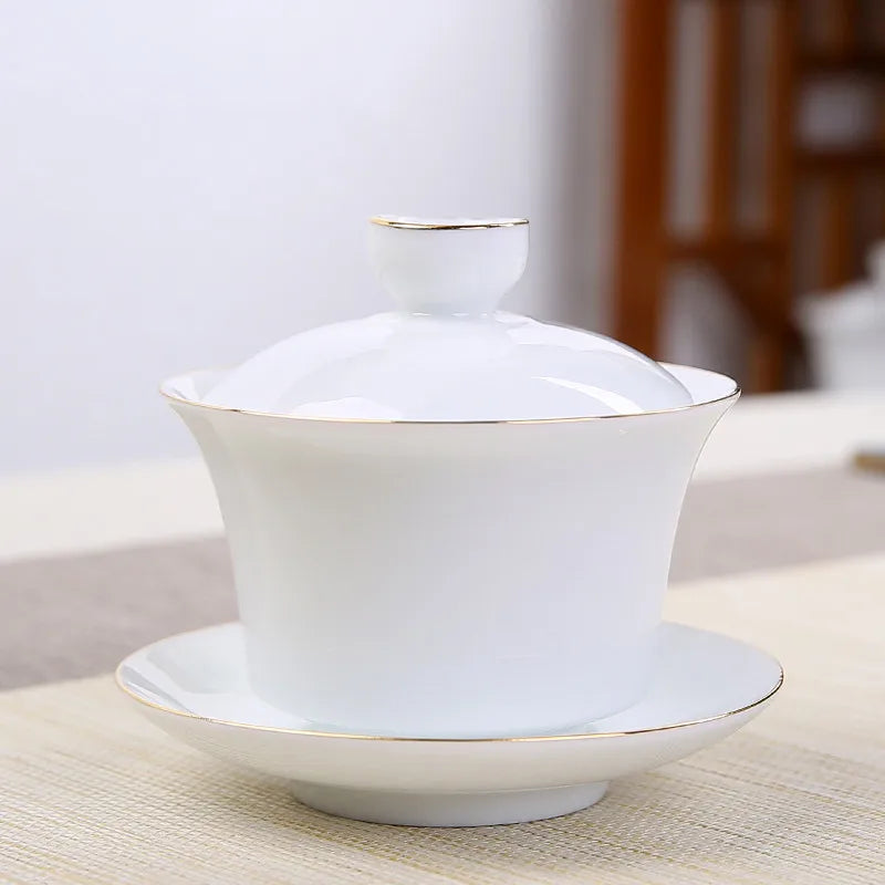 Jingdezhen Ceramic Gaiwan Tea Bowl White Porcelain Tea Maker with Cover Teacup Chinese Tea Set Supplies Household Drinkware
