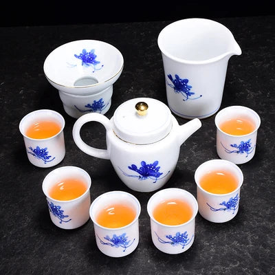 Jingdezhen Ceramic Tea Sets White Jade Porcelain Teapot High Grade Home Teacups Kung Fu Green Tea Oolong Pu-erh Teaware Gift Box