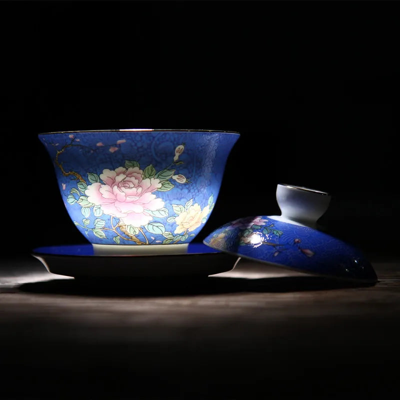 Jingdezhen Ceramics Tea cup Gaiwan Handmade tea bowl Teaset Personal Cup Teaware tureen lid bowl saucer 140ml