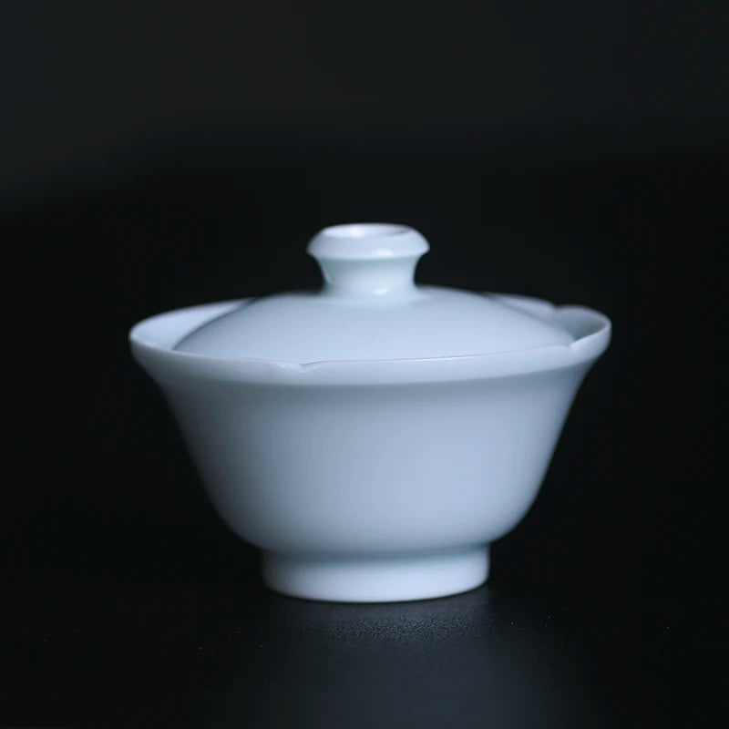 Jingdezhen Hutian kiln shadow green cover bowl tea cup teacup teapot bearing ceramic green and white glaze tea set