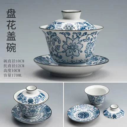 Jingdezhen-Large Capacity Household Tea Maker, Blue and White Gaiwan, Single Ceramic Large Tea Bowl