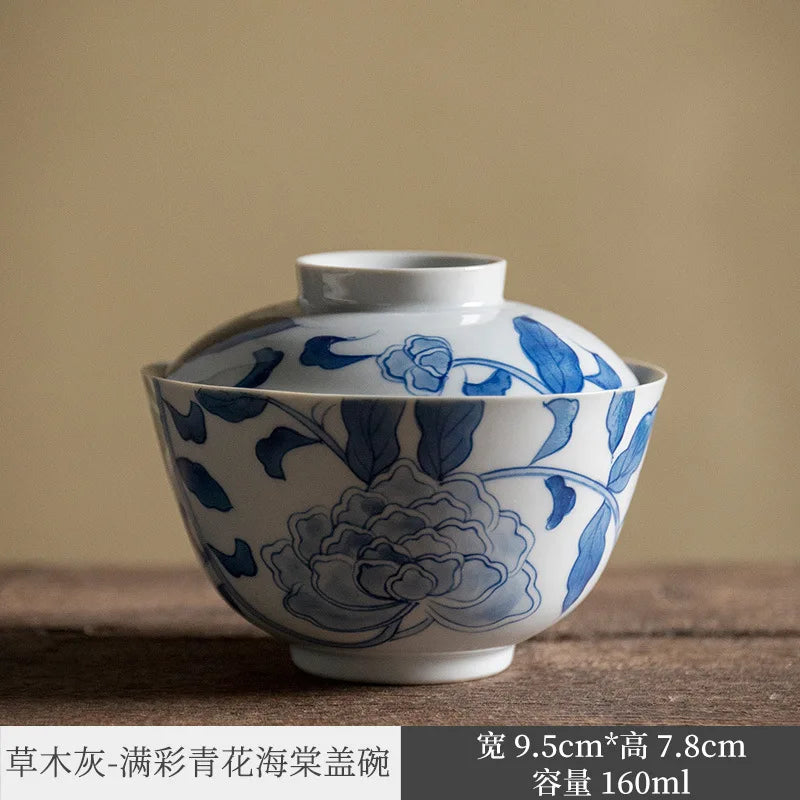 Jingdezhen National Style Hand-Painted Gaiwan Tea Ceremony Bowl Household Chinese Style Retro Kung Fu Tea Teaware Tea Making D