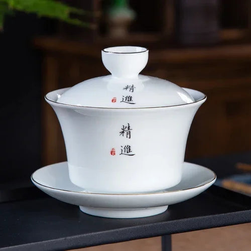 Jingdezhen White Porcelain Gaiwan Home with Cover Teacup Tea Bowl Chinese Ceramic Tea Set Handmade Tea Maker Boutique Drinkware