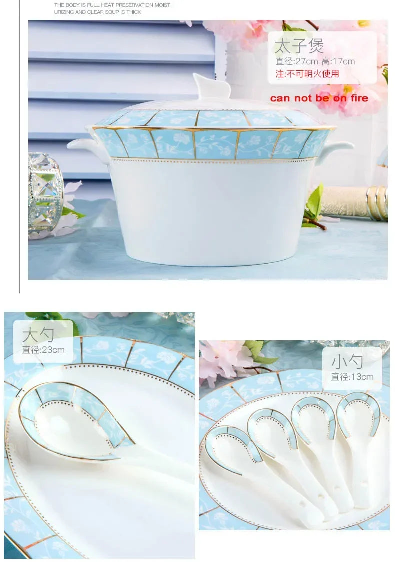 Jingdezhen ceramics tableware Dish Rice Bowl Soup Bowl Salad Noodles Bowl Plate Dinnerware Sets Kitchen Soup Pot Tableware