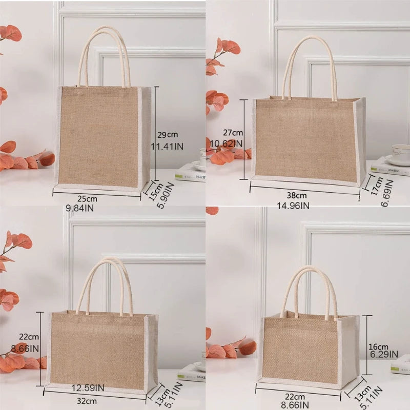 Jute Tote Bags Burlap Handbag Reusable Beach Shopping Grocery Bag with Handle
