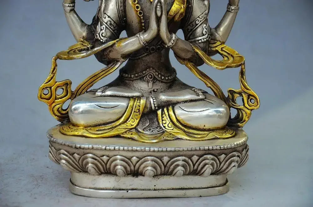 Karya Tangan Emas Perak Tibet Tiongkok Indah Ukiran Patung Buddha Tibet RT