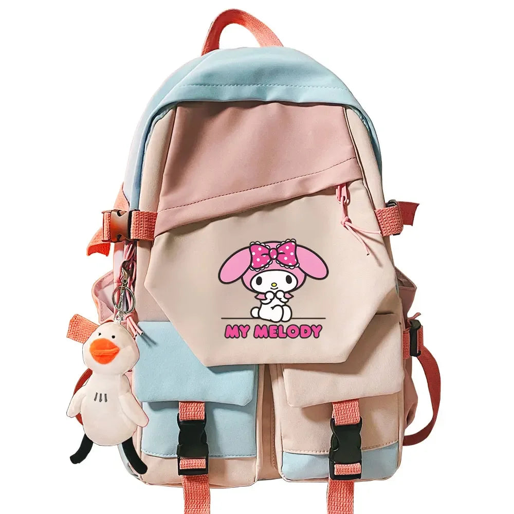 Kawaii Kuromi Melody Girls Kids School Book Bags Women Patchwork Bagpack Teenagers Schoolbags Canvas Student Backpack