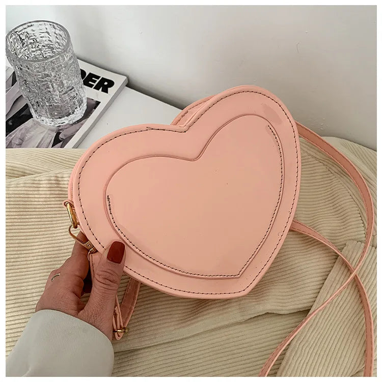 Kawaii Love Heart Shaped Bags Women Fashion Casual Simple Solid Large Capacity Crossbody Bag 2024 New All-match Handbag Purses