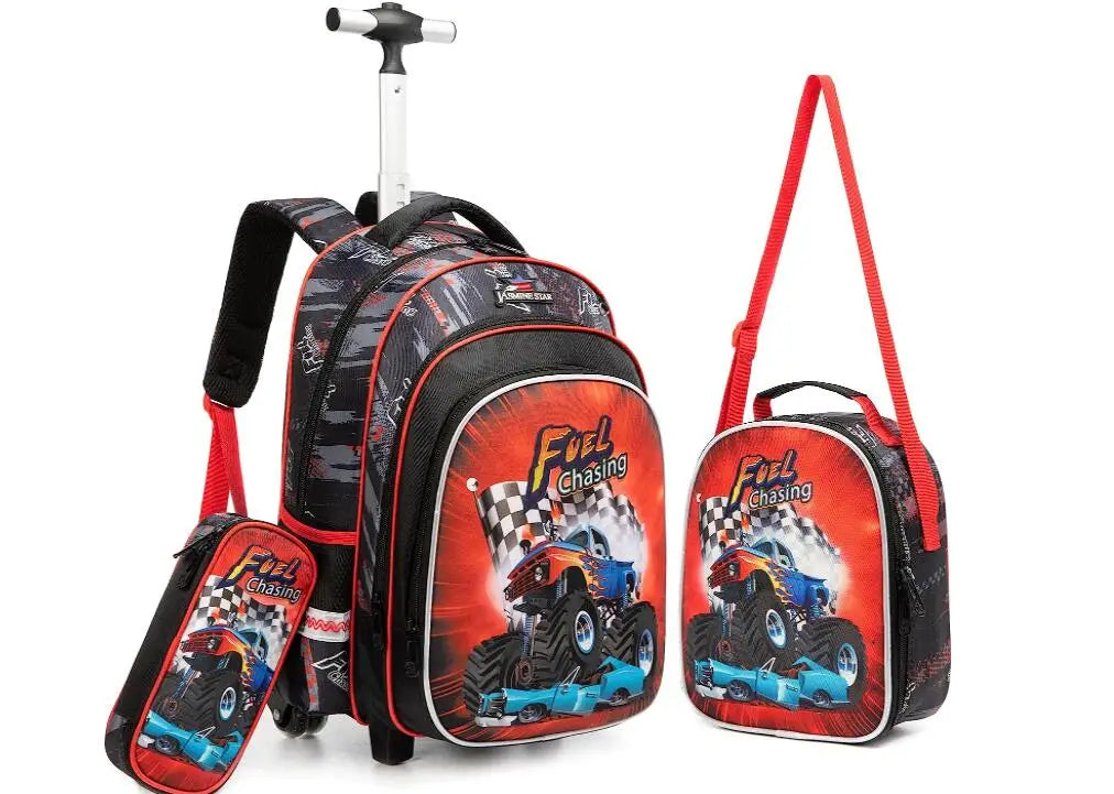 Kids Backpack with Wheels 3 pcs School Rolling Backpack for Girl Roller Backpack On Wheels Elementary Students Carry on Trolley