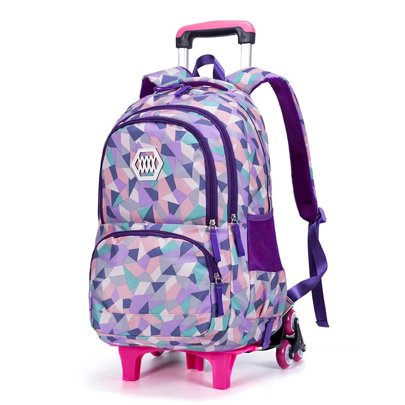 Kids School Backpack with Wheels Rolling Backpack for Girls Student Wheeled Backpack Trolley School Bag Travel Trolley Luggage